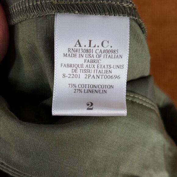 ALC Womens Pants Size 2 Green Tapered Pleated High Waisted Cotton Linen ALMA - Picture 10 of 11